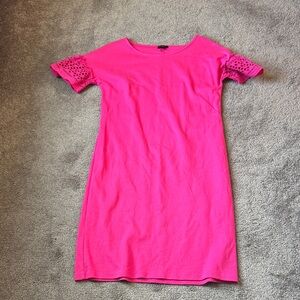 Talbots Hot Pink Shift Dress Lace Eyelet Sleeves Short Sleeve Casual SIZE Sp